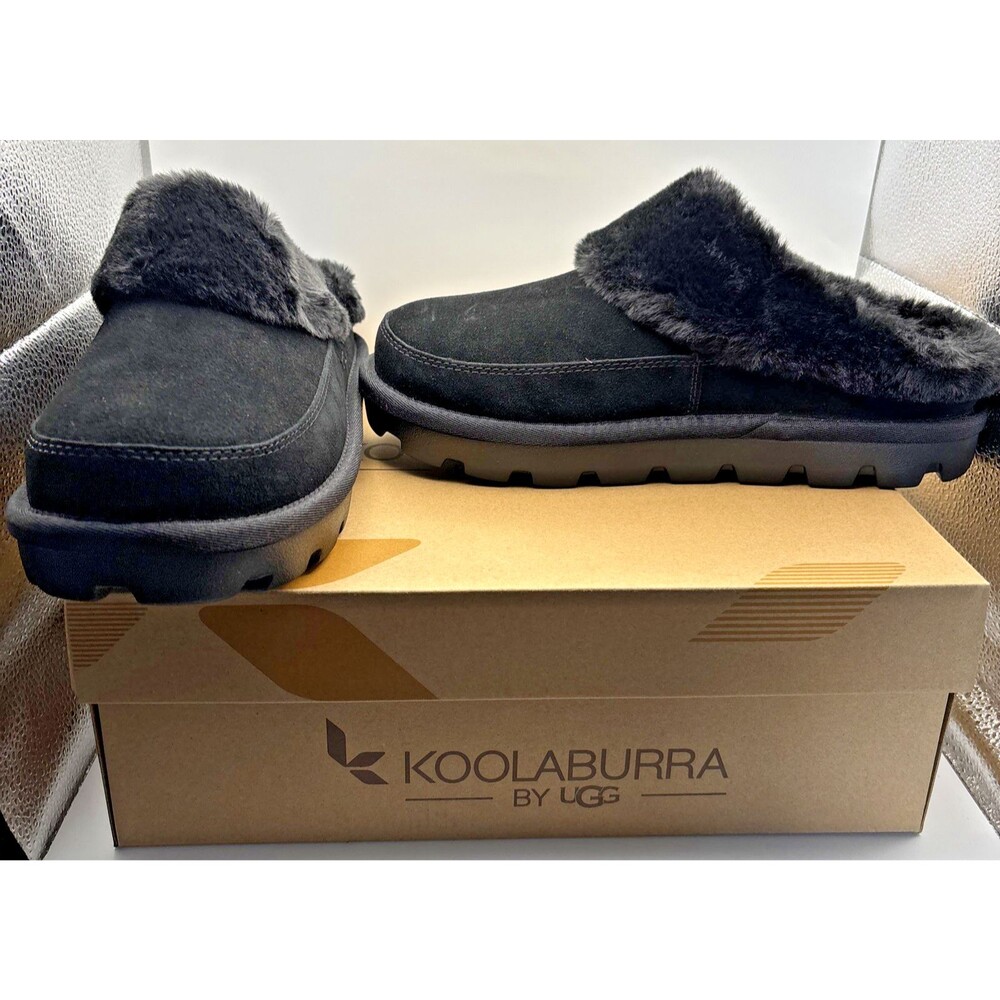 Koolaburra by UGG Tizzey Womens Black Suede Faux Fur Slippers Clogs Size 10 NIB